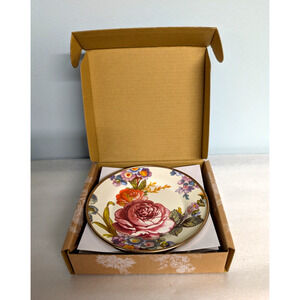 MacKenzie-Childs Enamel Canape Appetizer Plates 5" White Flower Market Set of 4